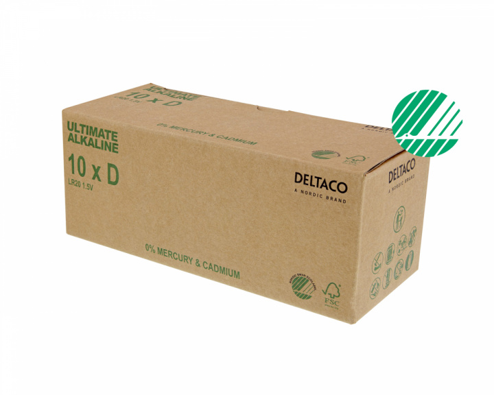 Deltaco Ultimate Alkaline D-Paristot, 10-pack (Bulk)
