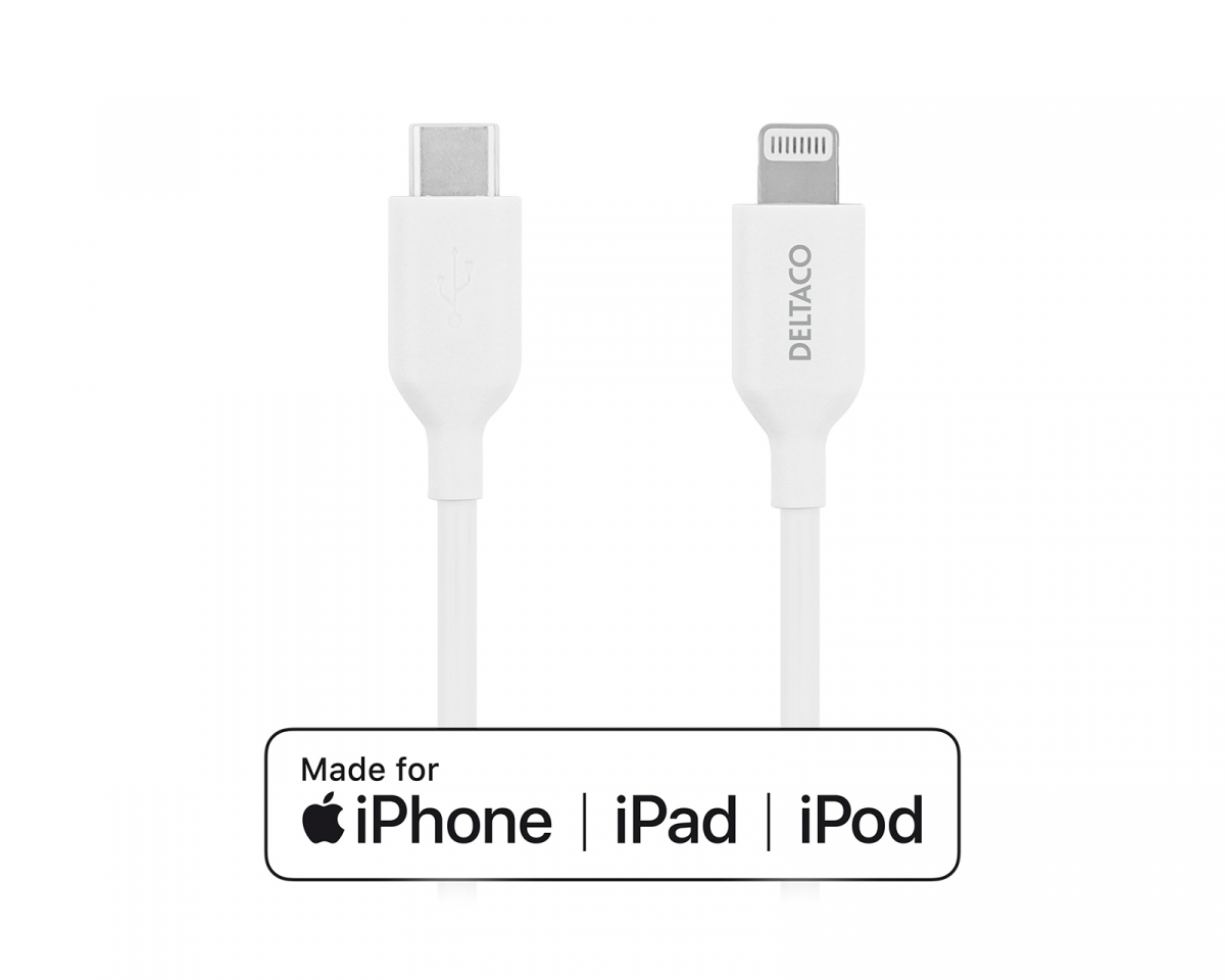 Deltaco USB-C > Lightning MFi - Charge/sync cable 1m - Valkoinen -kaapeli