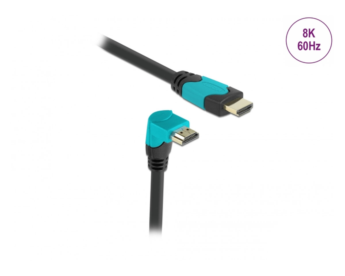 Delock High Speed HDMI-kaapeli 2.1, 90° alaspäin - Musta - 3m