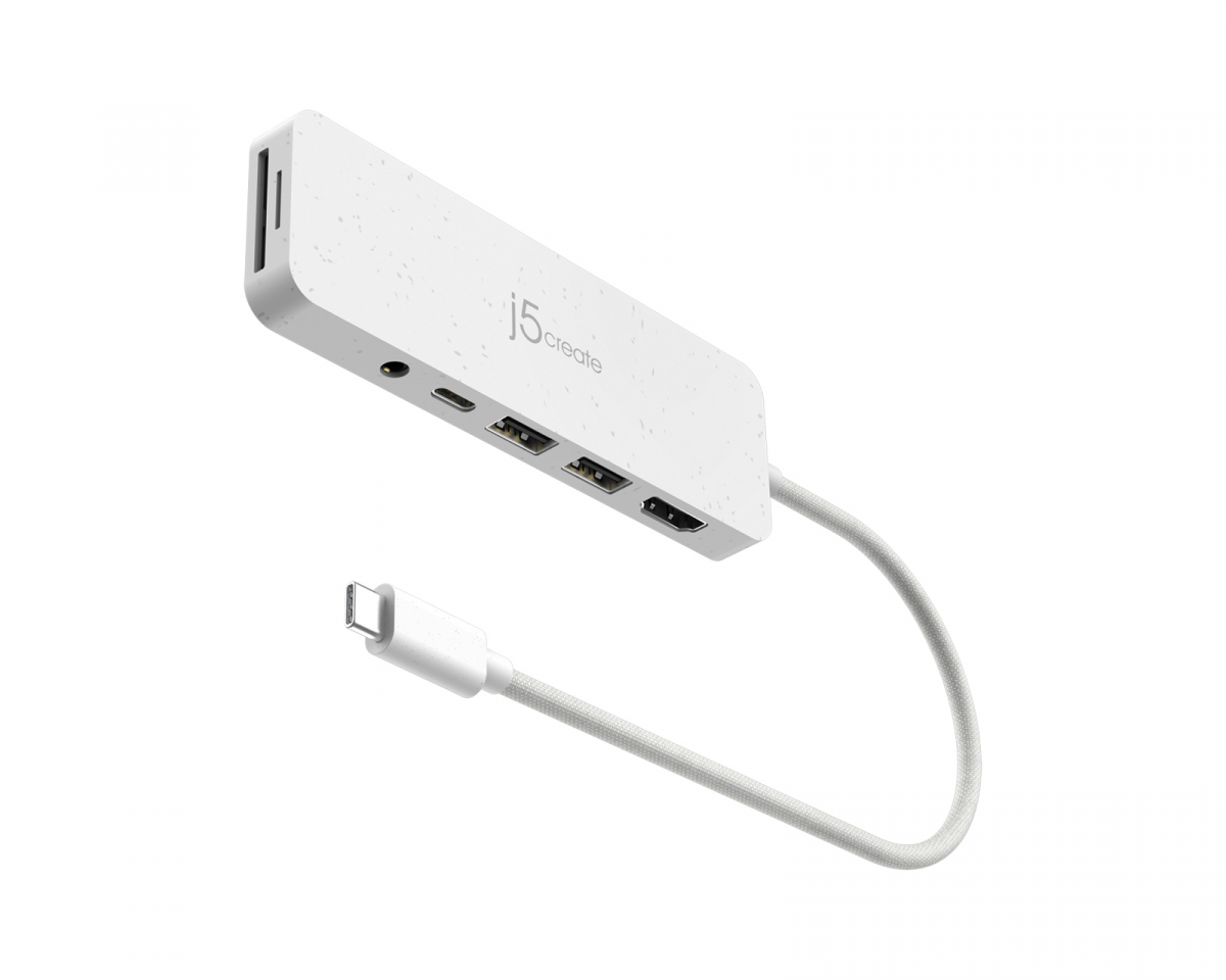 j5create USB-C-moniporttinen keskitin 60W Virransyötöllä - Valkoinen