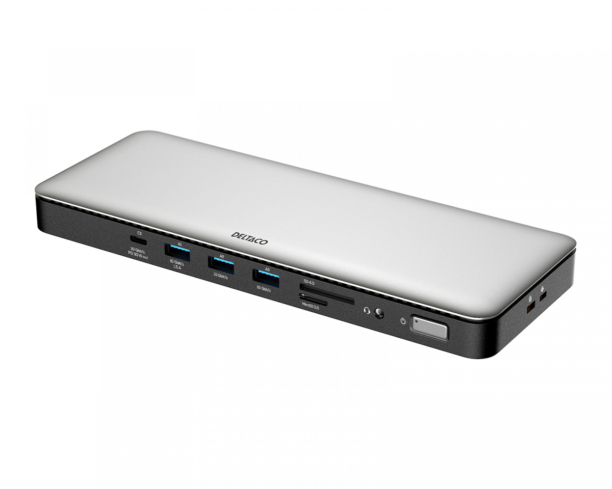 Deltaco USB-C Telakointiasema 15 Portilla - Harmaa