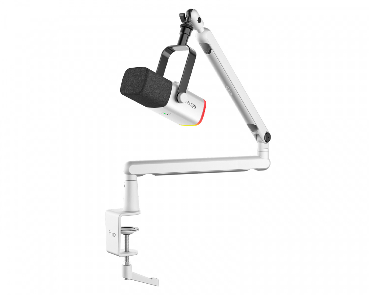 Fifine TAM8 Dynaaminen Mikrofoni & Mikrofoniteline - Valkoinen