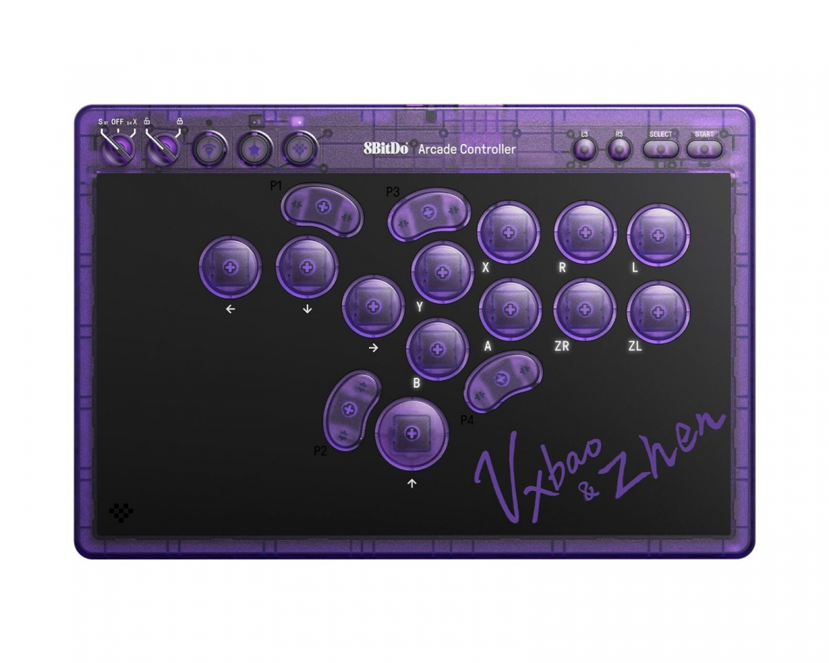 8Bitdo Arcade Ohjain - Läpinäkyvä Purppura