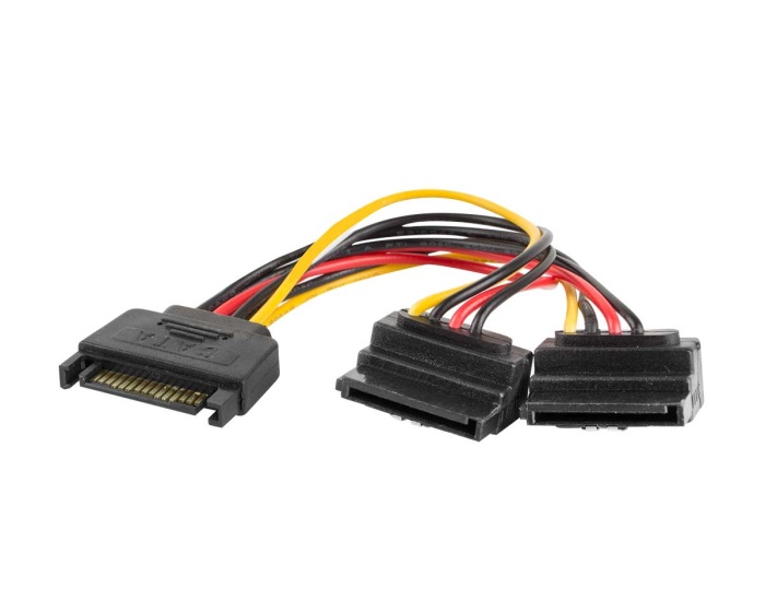 Lanberg 15-pin SATA (Uros) - 2x SATA (Naaras) Angled 15cm