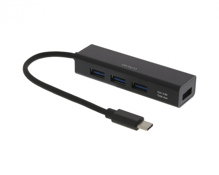 Deltaco USB-C Mini Hub 4xUSB-A Ports - Musta