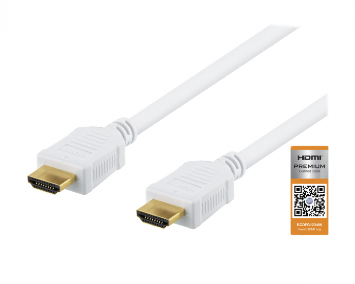 Deltaco Premium HDMI 2.0 Kaapeli, Ethernet, 4K, 2 Meter - Valkoinen