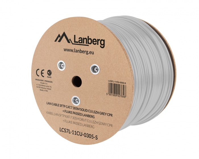 Lanberg 305 Meter Cat7 SFTP Solid CU LSZH Ulkokaapeli harmaa CPR + Fluke Passed