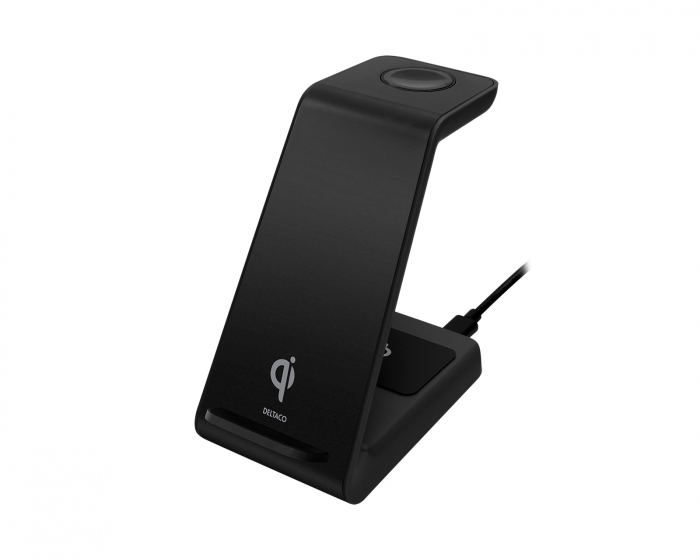 Deltaco 3-in-1 Wireless Charger, 15W, USB-C, Qi - Musta