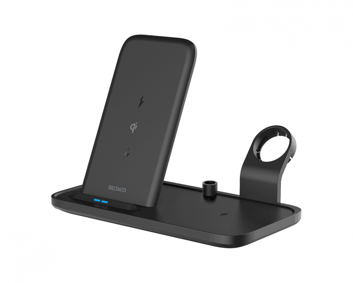 Deltaco 2-in-1 Wireless Charger, 10W, USB-C, Qi - Musta