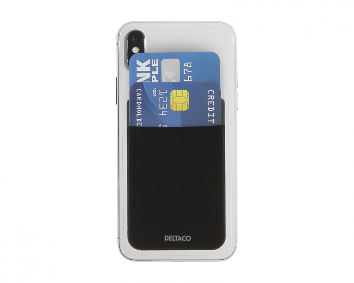 Deltaco Adhesive Card Holder - Musta älypuhelimen maksukorttitasku