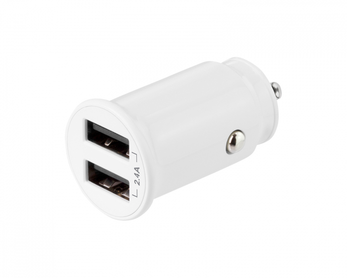 Deltaco Dual USB Car Charger 12W, 2.4A - USB-autolaturi Valkoinen