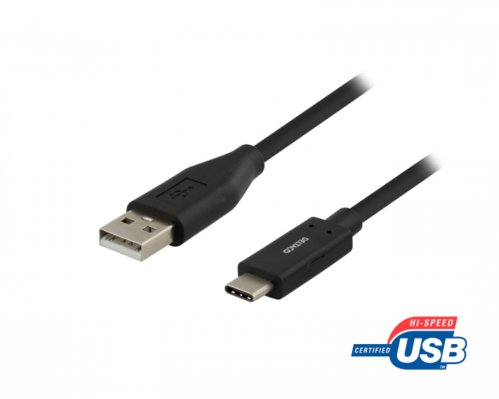 Deltaco USB-C > USB-A 2.0 Kaapeli Musta - 1m