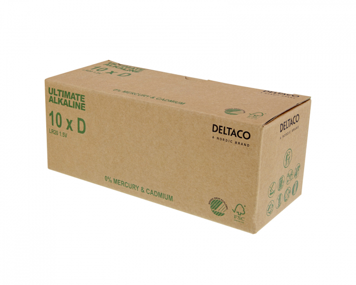 Deltaco Ultimate Alkaline D-Paristot, 10-pack (Bulk)