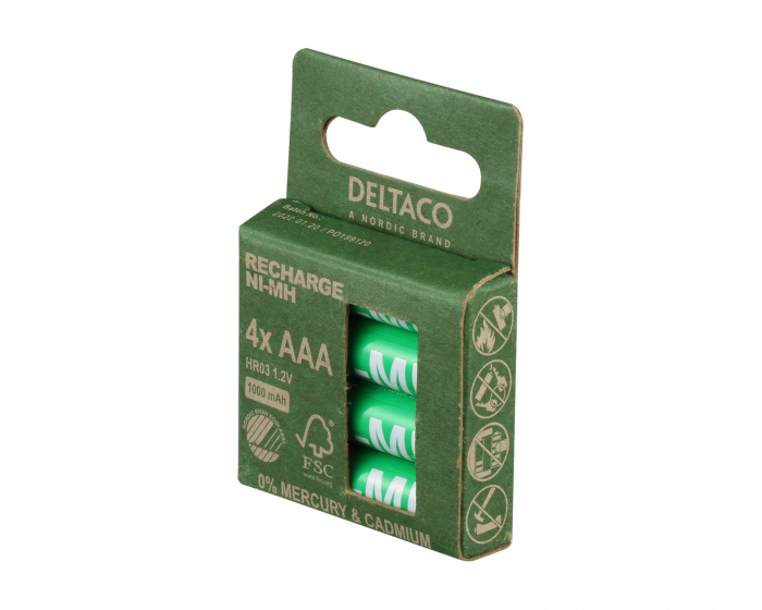 Deltaco  Ladattava AAA-paristot, 1000mAh, 4-pack