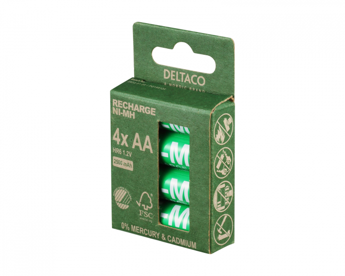 Deltaco  Ladattava AA-paristot, 1000mAh, 4-pack