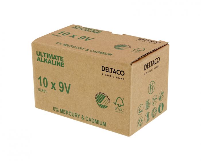 Deltaco Ultimate Alkaline 9V-Paristot, 10-pack (Bulk)