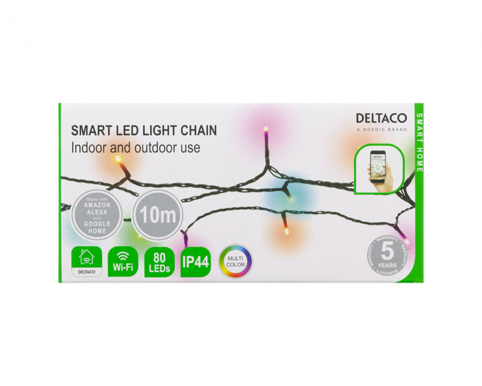 Deltaco Smart Home Wi-Fi-valonauha, soveltuu sisä- ja ulkokäyttöön - 10m, 80 RGB LEDs