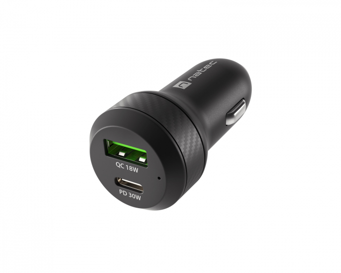 Natec Coney autolaturi - 1x USB-A 1x USB-C 48W PD 3.0 - Musta