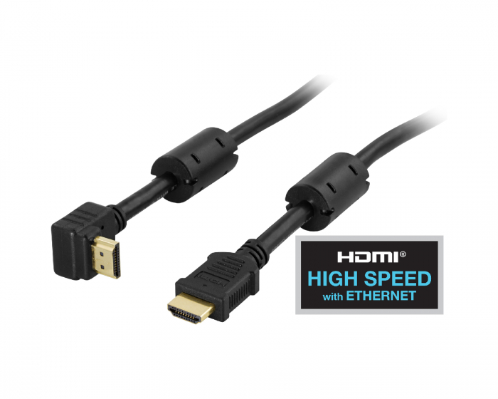 Deltaco Kulma HDMI Kabel High Speed with Ethernet, 4K, Ultra HD in 60Hz - Musta - 1m