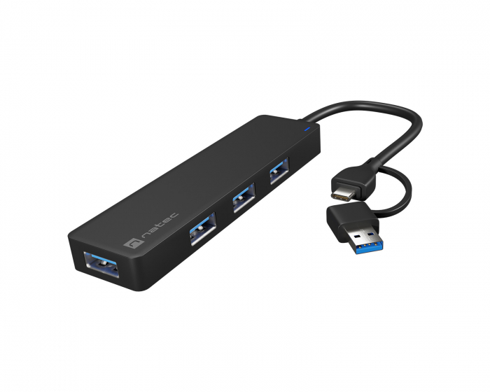 Natec USB-C 3.0 Hub Mayfly Musta + USB-A Adapter - USB Hubi 