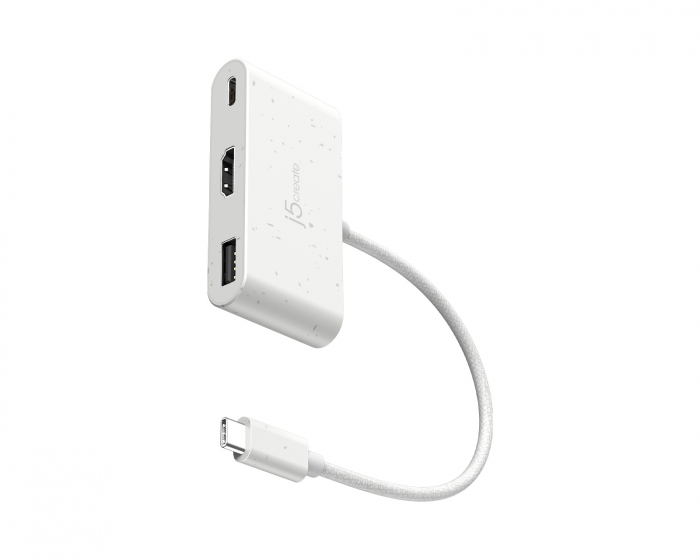 j5create USB-C-HDMI 4K ja USB Type-A 90 W Teholla - Valkoinen