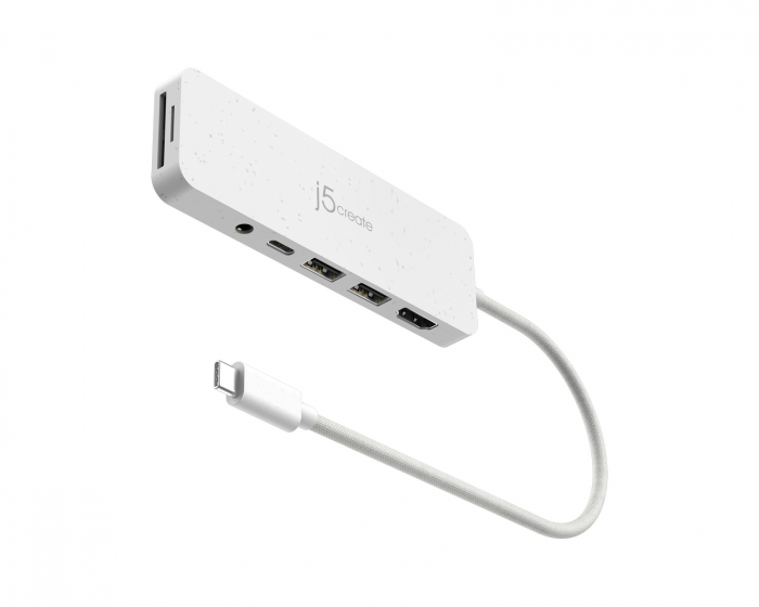 j5create USB-C-moniporttinen keskitin 60W Virransyötöllä - Valkoinen