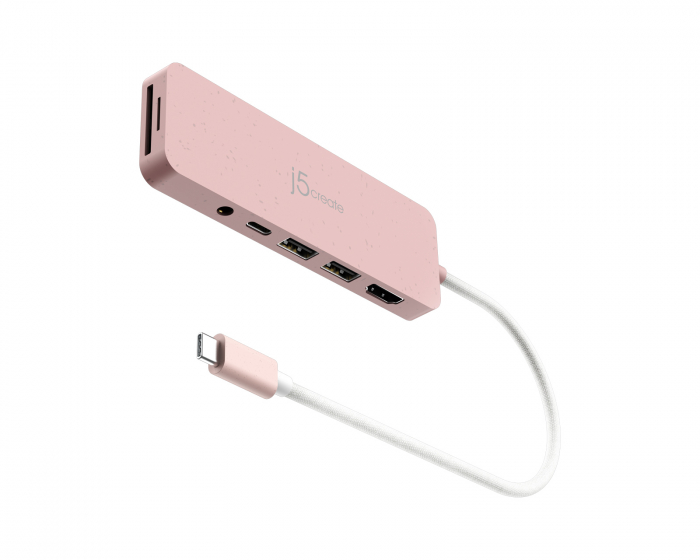 j5create USB-C-moniporttinen keskitin 60W Virransyötöllä - Vaaleanpunainen