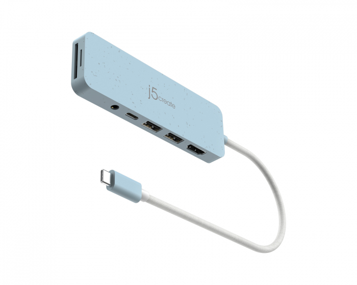 j5create USB-C-moniporttinen keskitin 60W Virransyötöllä - Sininen