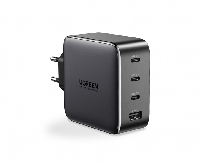 UGREEN Nexode 100W USB-C PD GaN - 4-Port Wall Charger - Musta Verkkovirtalaturit