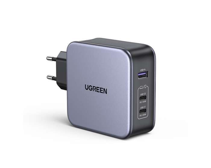 UGREEN Nexode 140W USB-C PD GaN - 3-Port Wall Charger + USB-C Cable 1.5m - Musta Verkkovirtalaturit