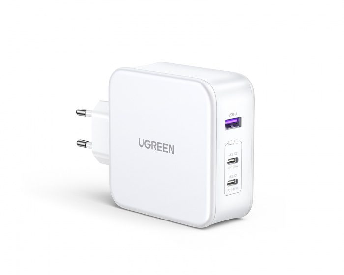 UGREEN Nexode 140W USB-C PD GaN - 3-Port Wall Charger + USB-C Cable 1.5m - Valkoinen Verkkovirtalaturit