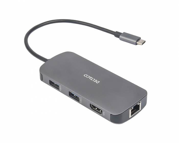 Deltaco USB-C Telakointiasema 8 Portilla - Harmaa
