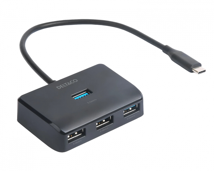 Deltaco USB-C Telakointiasema 4 Portilla - Musta
