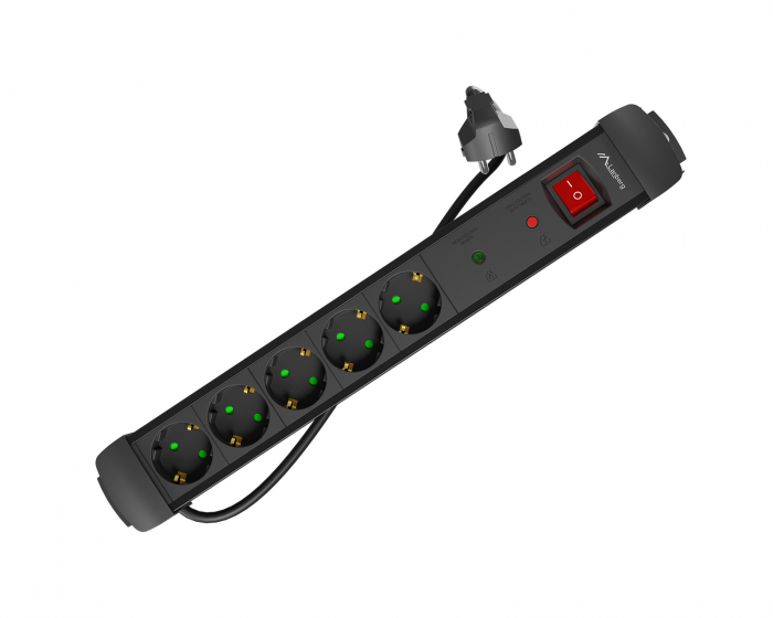 Lanberg Power Strip with Surge Protector, Jatkojohtoja 5-osainen - 1,5m - Musta