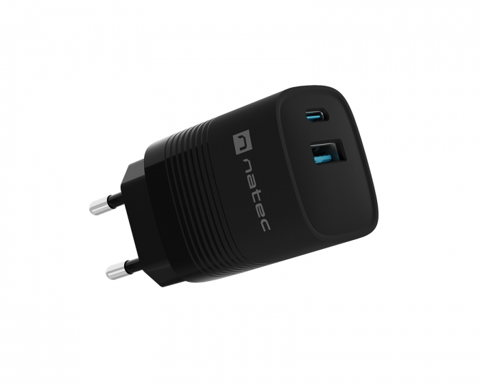 Natec Ribera GaN USB-A & USB-C Laturi - 30W - Musta