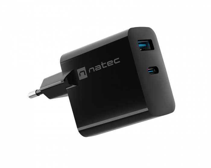 Natec Ribera GaN USB-A & USB-C Laturi - 45W - Musta