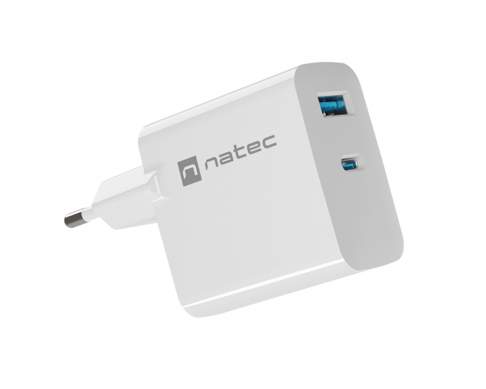 Natec Ribera GaN USB-A & USB-C Laturi - 45W - Valkoinen