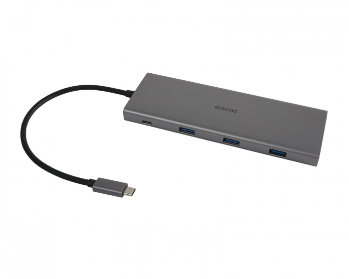 Deltaco USB-C Telakointiasema 12 Portilla - Harmaa