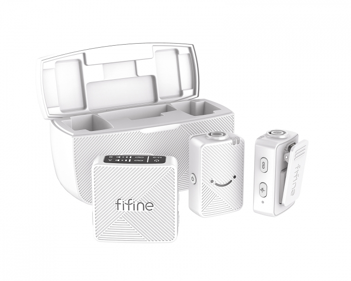 Fifine M9 Dual Wireless Microphone System - Langaton Mikrofonijärjestelmä - Valkoinen