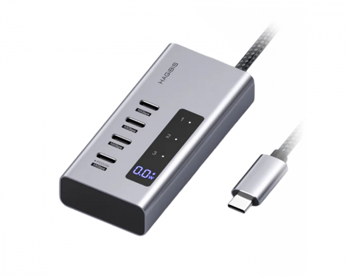 Hagibis USB-C-keskitin latausasemalla ja LED-näytöllä