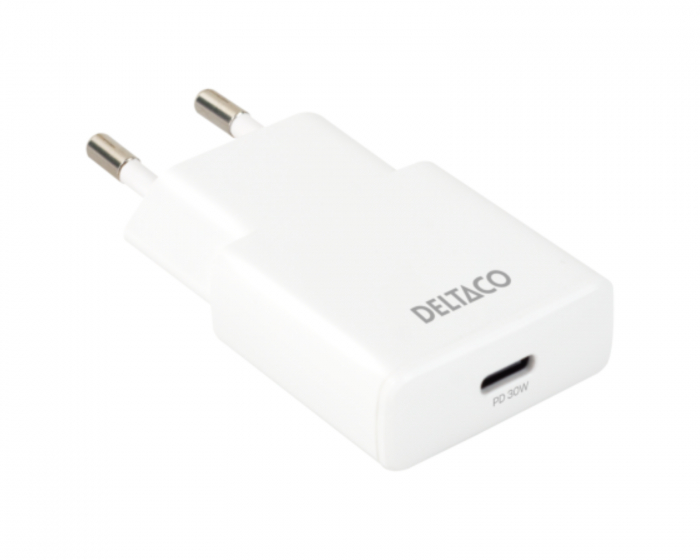 Deltaco 30W USB-C -seinälaite - Slim White