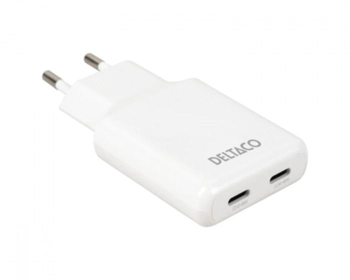 Deltaco 45W 2x USB-C -seinälaite - Slim White