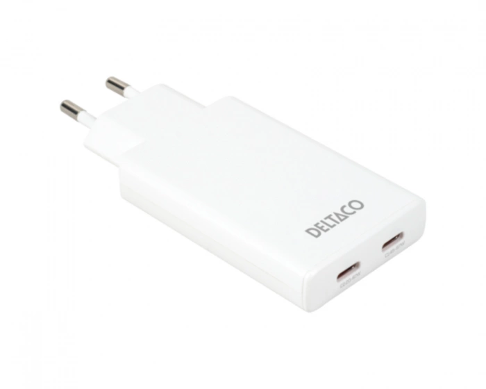 Deltaco 67W 2x USB-C -seinälaite - Slim White