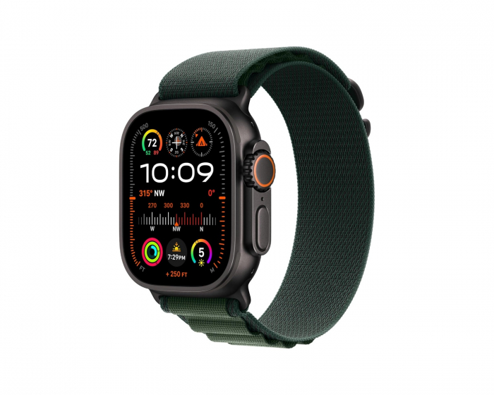 Apple Watch Ultra 2 GPS + CELL Musta Ti Titanium -kotelossa / Tumma Vihreä Alpine Loop - Keskikoko