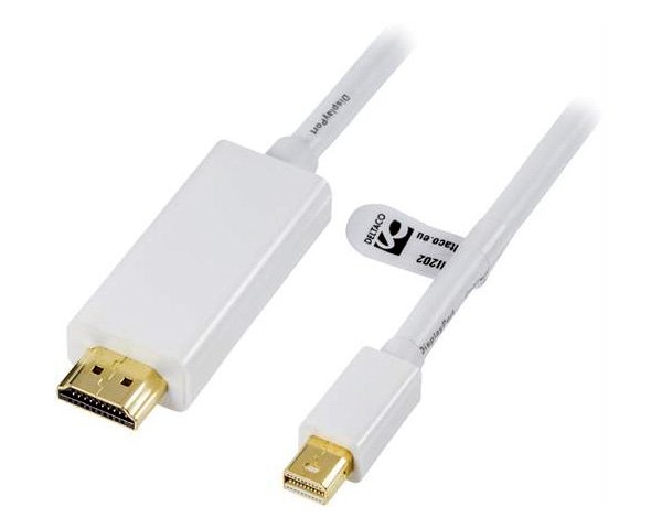 Deltaco Mini DisplayPort -> HDMI 2m Valkoinen -kaapeli