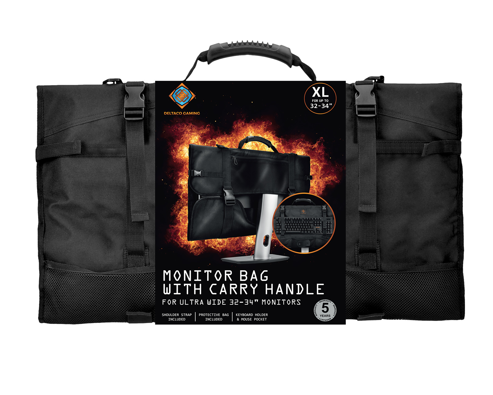 Deltaco Gaming Monitor Carrying Bag with Pockets for Accessories XL