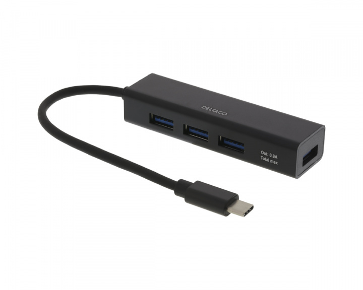 Deltaco USB-C Mini Hub 4xUSB-A Ports - Musta