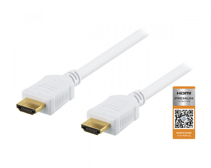 Deltaco Premium HDMI 2.0 Kaapeli, Ethernet, 4K, 3 Meter - Valkoinen