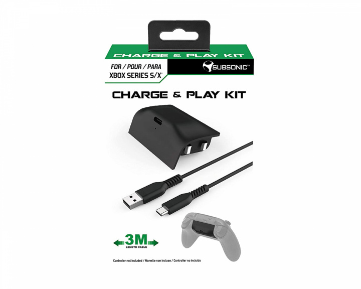 Subsonic Charge & Play Kit for Xbox Series Controller - Musta - ohjaimen akku ja 3m USB-C kaapeli