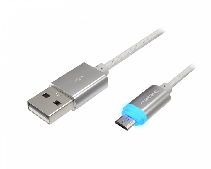 Natec PRATI Charging Cable Micro USB > USB-A 2.0 - Silver LED 1m